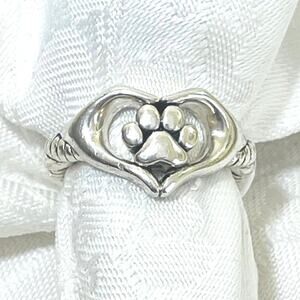 JAI John Hardy 925 Sterling Silver Claddagh Ring Paw Heart Ring Dog, Pet, Size 8
